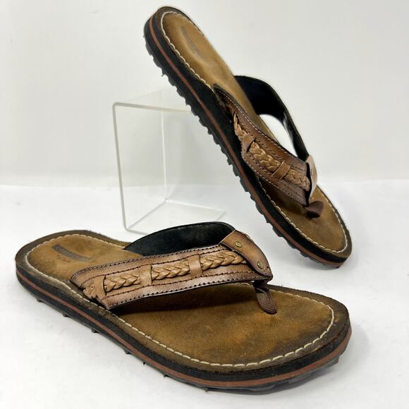 Collection by Clarks Flip Flops Women Size 7 Thong Sandals Leather Braided Boho - Picture 1 of 6